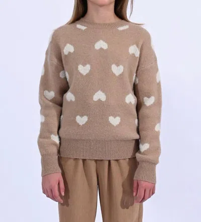 Mini Molly Knit Heart Sweater In Beige