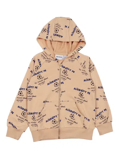 Mini Rodini Alien City Fc Aop Zip Hoodie In Brown