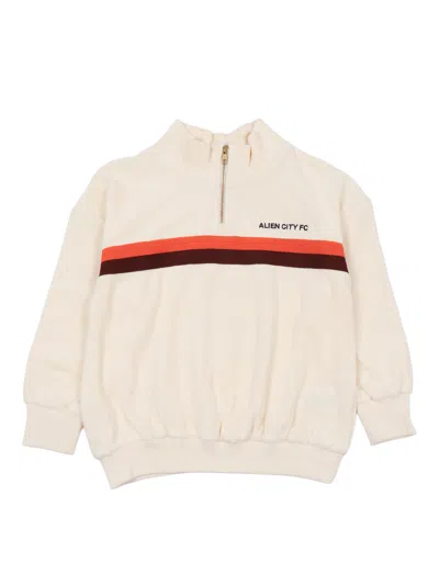 Mini Rodini Alien City Fc Emb Half Zip Terry Sweatshirt In White