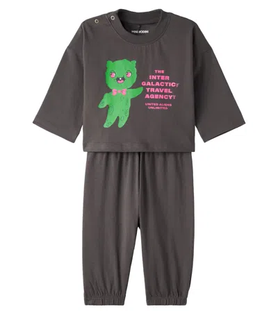 Mini Rodini Alien Cotton Jersey Top And Sweatpants Set In Brown