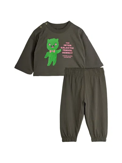 Mini Rodini Babies' Alien-print Tracksuit Set In Green