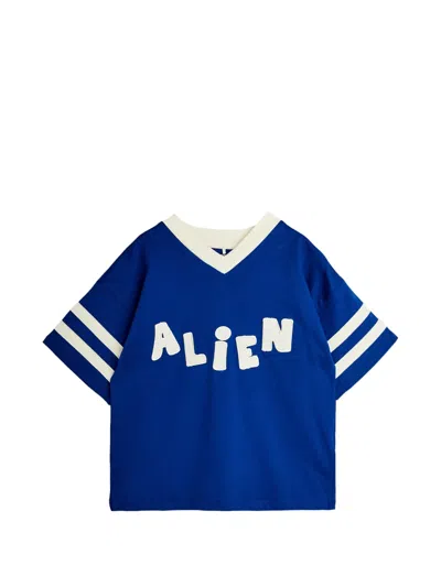 Mini Rodini Babies' Alien V-neck Striped T-shirt In Blue