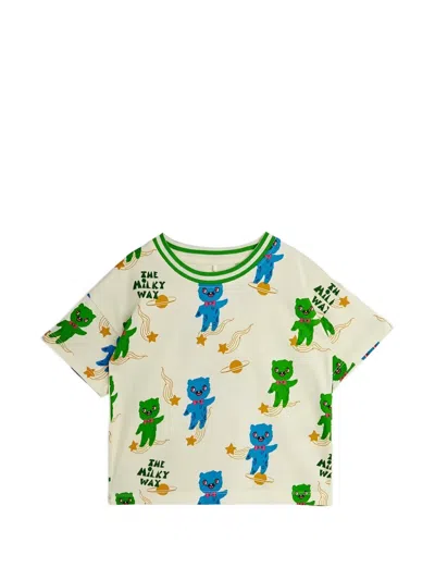 Mini Rodini Kids' Aliens Graphic-print Cotton T-shirt In Neutral