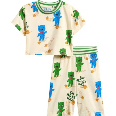 Mini Rodini Babies'  Aliens Print Organic Cotton T-shirt & Pants Set In Multi
