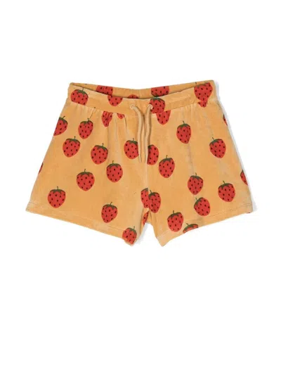 Mini Rodini Kids' All-over Strawberry-print Shorts In 褐色