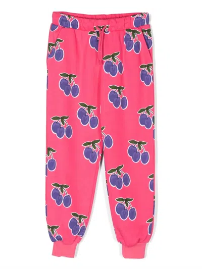 Mini Rodini Kids' Angry Cat Organic-cotton Track Pants In Pink