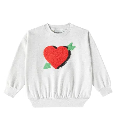 Mini Rodini Kids' Arrowed Heart Cotton Chenille Sweatshirt In Grey