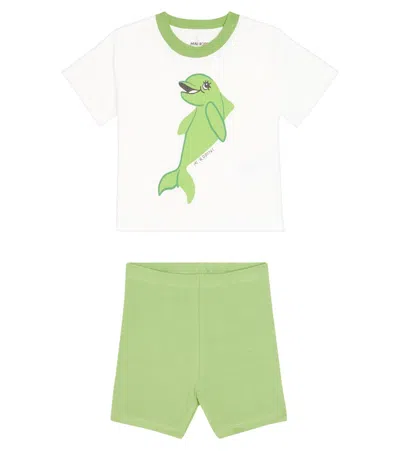 Mini Rodini Baby Dolphin T-shirt And Shorts Set In Green