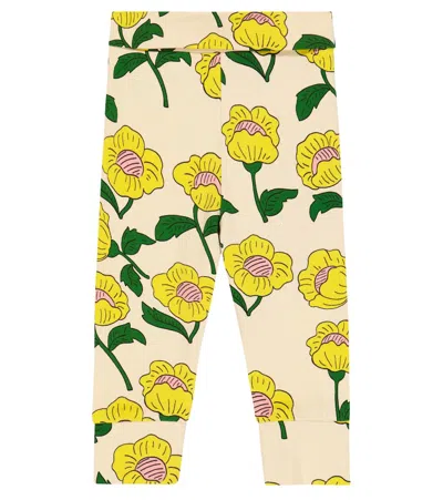 Mini Rodini Baby Floral Cotton-blend Leggings In Yellow