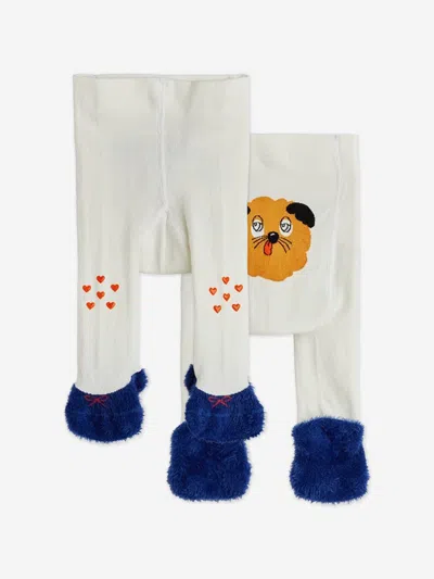 Mini Rodini Kids'  Baby Girls Doggie Anti-slip Tights In White