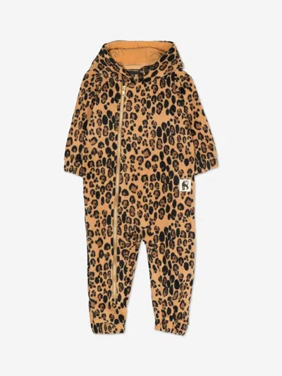 Mini Rodini Kids'  Baby Girls Leopard Fleece Onesie In Brown