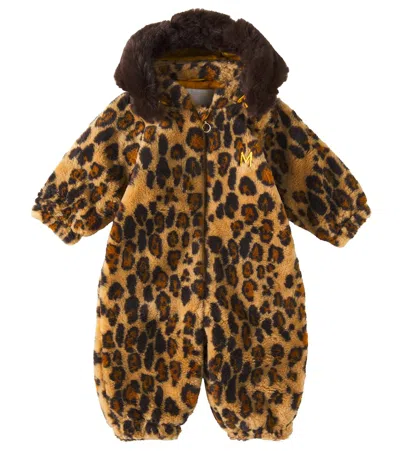 Mini Rodini Baby Leopard-print Faux Fur Overalls In Beige