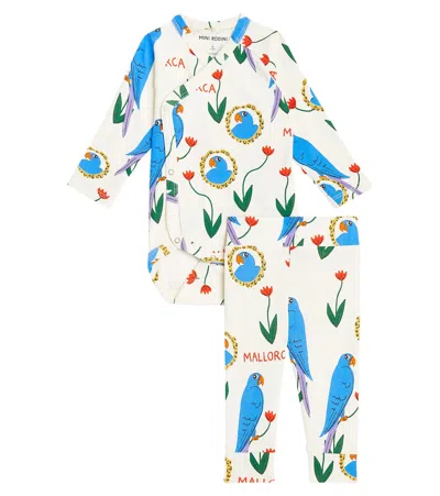Mini Rodini Baby Parrots Cotton Jersey Bodysuit And Trousers Set In Multicoloured