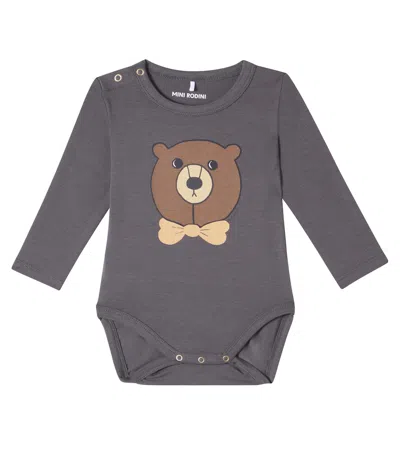 Mini Rodini Baby Printed Cotton-blend Bodysuit In Gray