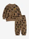 Mini Rodini Baby Squiggly Cats Aop Tracksuit In Brown