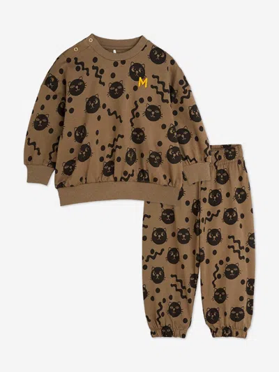 Mini Rodini Kids'  Baby Squiggly Cats Aop Tracksuit In Brown