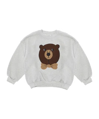 Mini Rodini Bear Embroidered Crewneck Sweatshirt In White