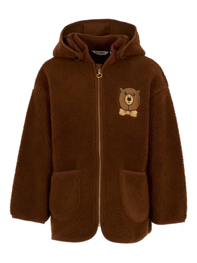 Mini Rodini Kids' Bear-embroidered Fleece Coat In Brown