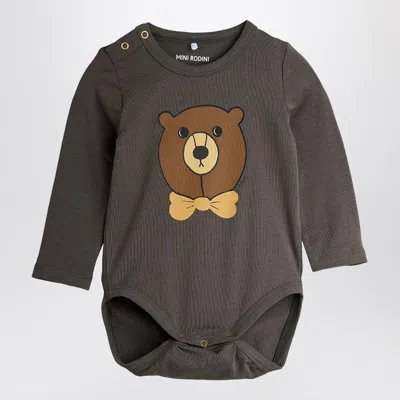 Mini Rodini Bear Long Sleeve Bodysuit In Gray