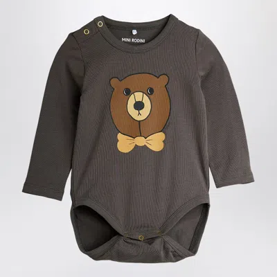 Mini Rodini Bear Long Sleeve Bodysuit In Gray