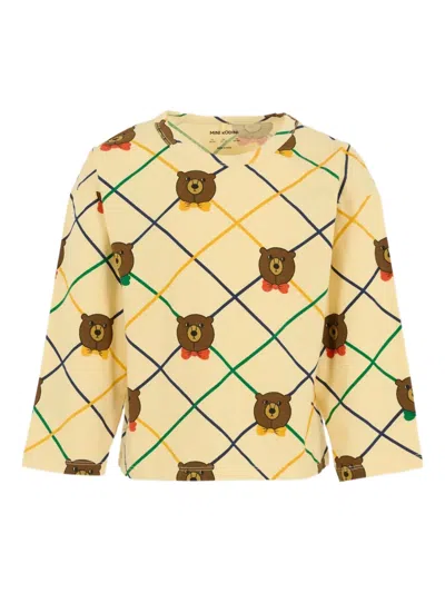 Mini Rodini Kids' Bear-print Diamond-pattern Long-sleeved T-shirt In Neutral