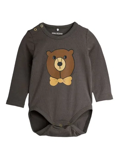 Mini Rodini Babies' Bear-print Long-sleeves Bodies In Gray