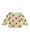 Mini Rodini Beige Long-sleeve T-shirt With All-over Check Motif And Bear Print In Cotton Girl In Multi