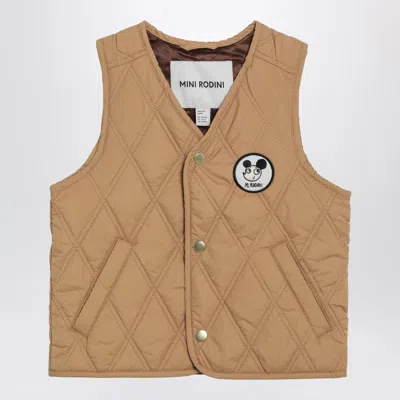 Mini Rodini Beige Ritzratz Quilted Vest In Brown