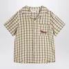 Mini Rodini Beige Shirt With A Checkered Pattern In Beige