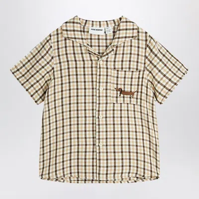 Mini Rodini Beige Shirt With A Checkered Pattern In Neutral