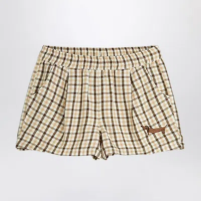 Mini Rodini Beige Shorts With Check Pattern In Brown