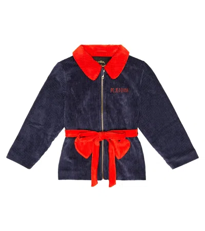 Mini Rodini Kids' Belted Corduroy Jacket In Navy Blue