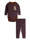 Mini Rodini Bird-patch Striped Trousers Set In Brown