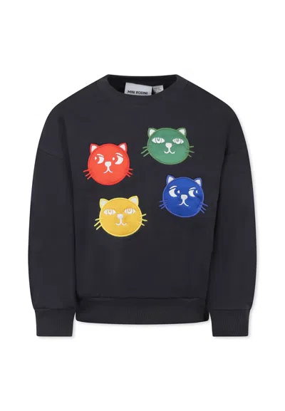 Mini Rodini Black Sweathirt For Kids With Cats