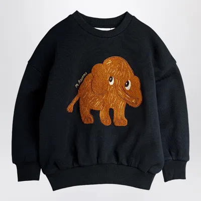 Mini Rodini Black Sweatshirt With Chenille Mammoth In Blue