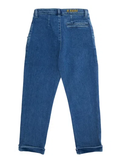 Mini Rodini Kids' Blue Five Pocket Jeans With Logo Lettering On Waist In Cotton Boy