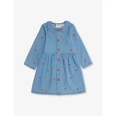 Mini Rodini Kids' Hearts Denim Shirt Dress 9 Months - 11 Years Blu In Blue