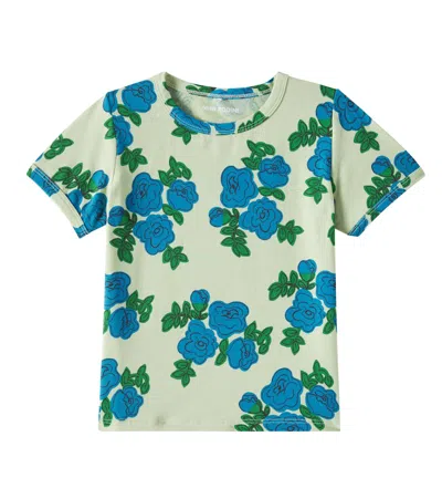 Mini Rodini Kids' Blue Roses Cotton-blend Jersey T-shirt In Multicoloured