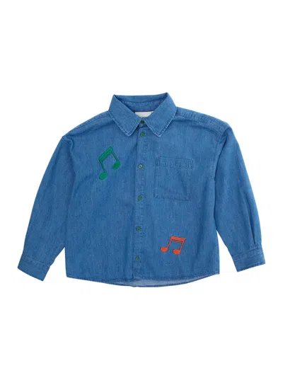 MINI RODINI BLUE SHIRT WITH EMBROIDERY ON THE FRONT IN DENIM BOY