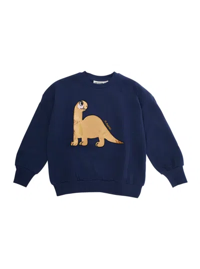 Mini Rodini Kids' Blue Sweatshirt With Dino Patch On The Front In Cotton Boy