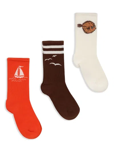 Mini Rodini Kids' Boat-print Socks (pack Of Two) In 橘色