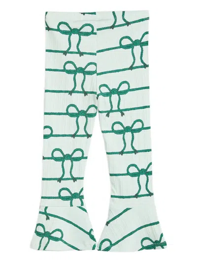 Mini Rodini Kids' Bow-print Ribbed Trousers In Green