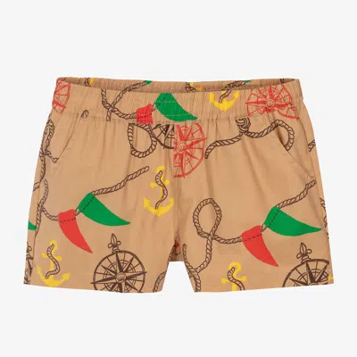 Mini Rodini Kids' Boys Beige Organic Cotton Nautical Shorts