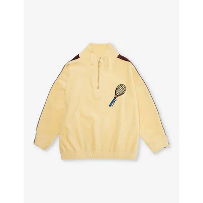 Mini Rodini Boys Yellow Kids Tennis Racket-embroidered Half-zip Cotton-jersey Sweatshirt 1-11 Years