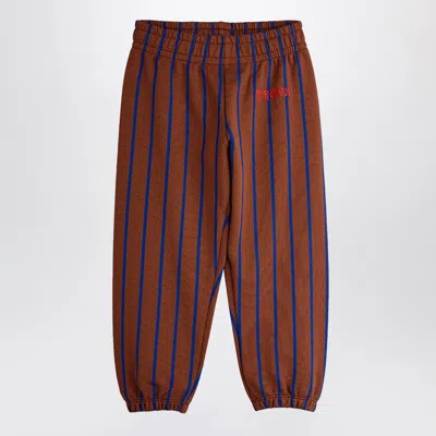 Mini Rodini Brown Striped Jogging Trousers In Burgundy
