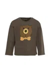Mini Rodini Brown T-shirt For Kids With Bear In Brown