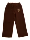 Mini Rodini Brown Trousers With Elastic Waist And Front Logo Patch In Faux Fur Girl In Brown