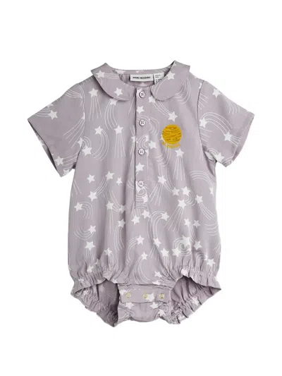 Mini Rodini Babies' Button-up Star-print Romper In Purple