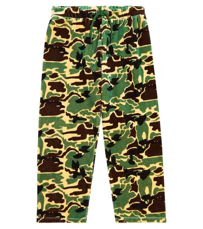 Mini Rodini Kids' Camouflage-print Organic Cotton-velour Trousers In Military Green
