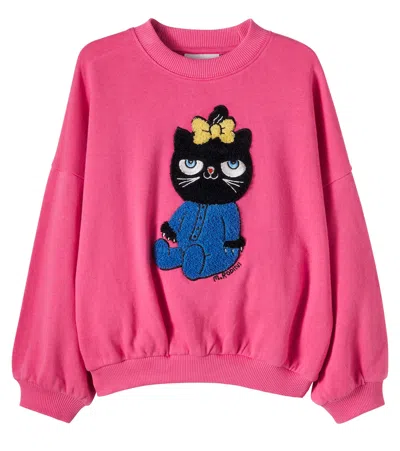 Mini Rodini Cat Patch-appliqué Jersey Sweatshirt In Pink